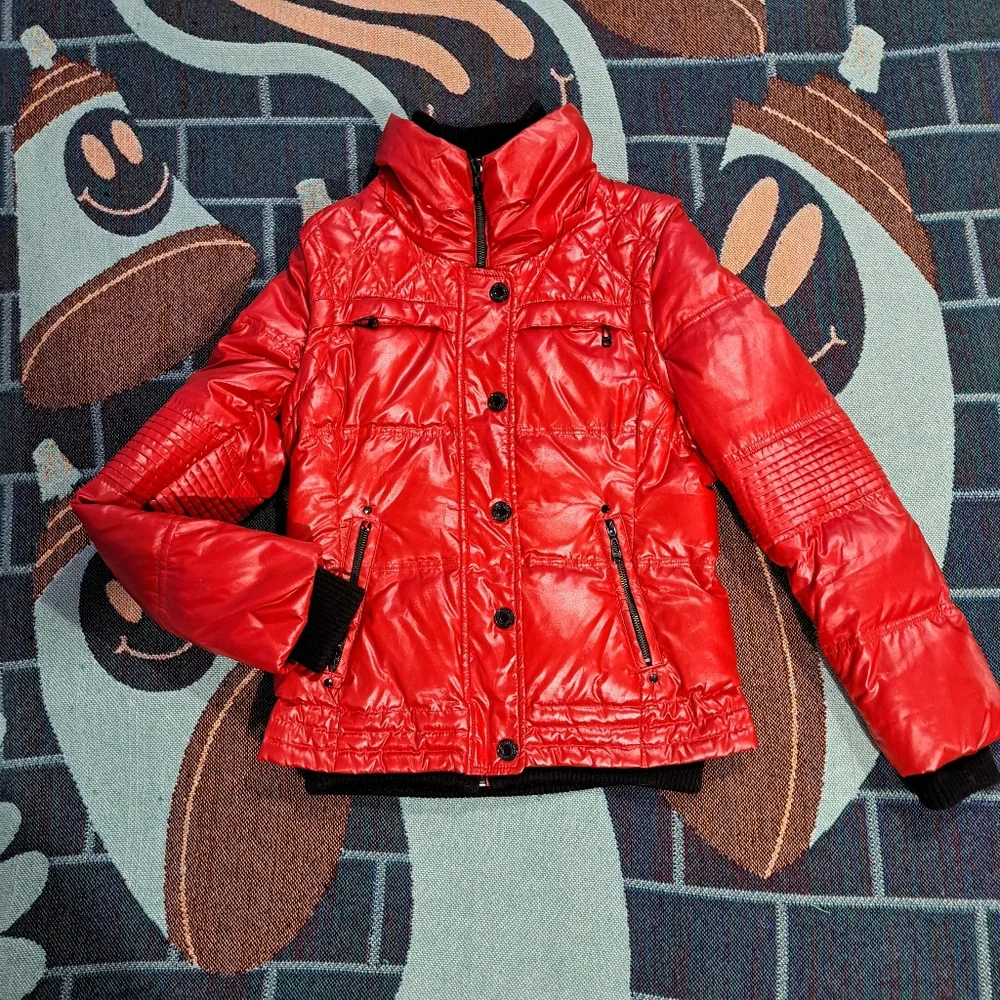 🌈ONLY RED MOTO PUFFER COAT/VEST -XS - Picture 1 of 12